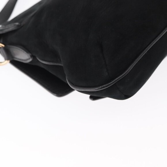 Authentic Salvatore Ferragamo Gancini Shoulder Bag Suede Leather Black Gold - Picture 4 of 16